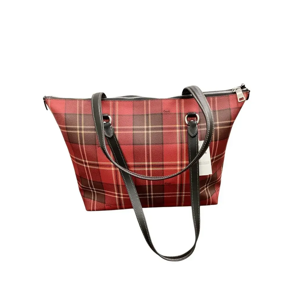 NWT Coach Purse Women One Size CC939 Plaid Gallery Tote With Tartan Plaid Red